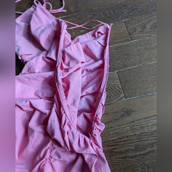 Zara Barbie Pink Cut-out Rushed Halter Mini Dress Womens Size S Cocktail Evening - Picture 6 of 13